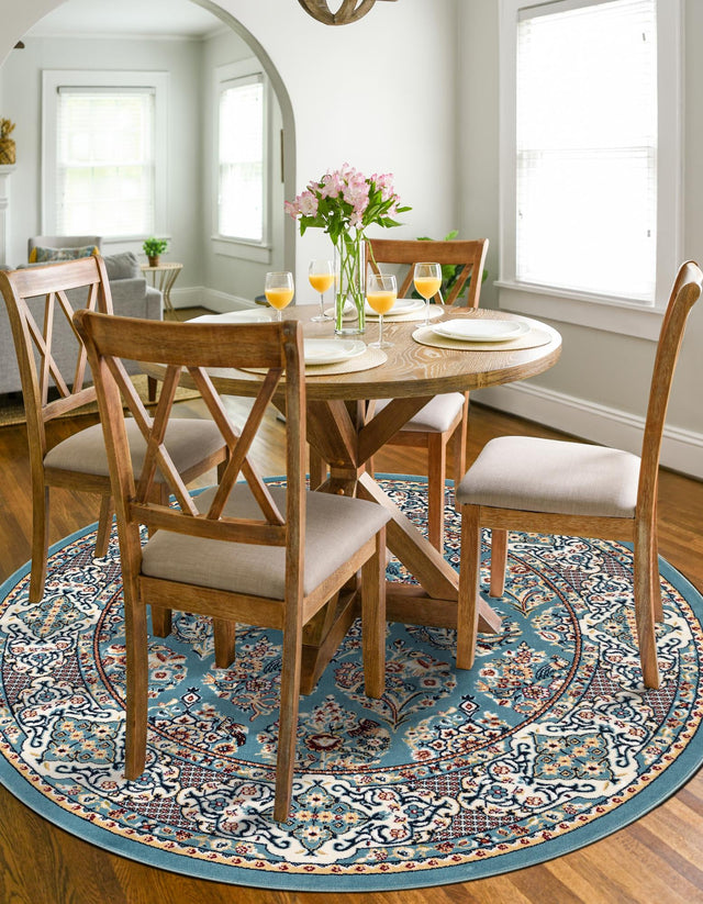 Blue 5' 3 x 5' 3 Narenj Round Area Rug 85% Polypropylene & 15% Polyester Traditional Classic Carpet for Living, Dining, Bedrooms, Office for Sale at Rug Engine