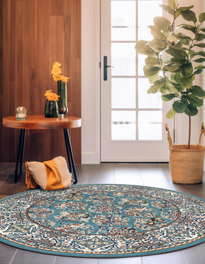 Blue 5' 3 x 5' 3 Narenj Round Area Rug 85% Polypropylene & 15% Polyester Traditional Classic Carpet for Living, Dining, Bedrooms, Office for Sale at Rug Engine