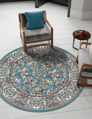 Blue 5' 3 x 5' 3 Narenj Round Area Rug 85% Polypropylene & 15% Polyester Traditional Classic Carpet for Living, Dining, Bedrooms, Office for Sale at Rug Engine