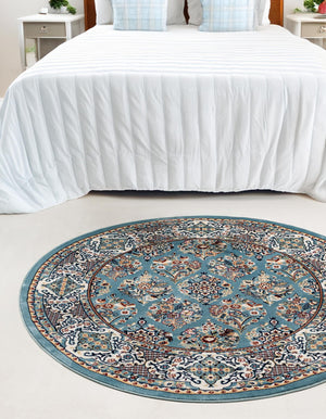 Blue 5' 3 x 5' 3 Narenj Round Area Rug 85% Polypropylene & 15% Polyester Traditional Classic Carpet for Living, Dining, Bedrooms, Office for Sale at Rug Engine
