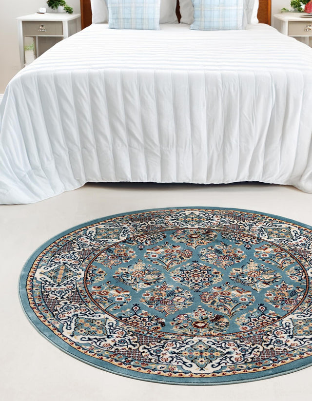 Blue 5' 3 x 5' 3 Narenj Round Area Rug 85% Polypropylene & 15% Polyester Traditional Classic Carpet for Living, Dining, Bedrooms, Office for Sale at Rug Engine