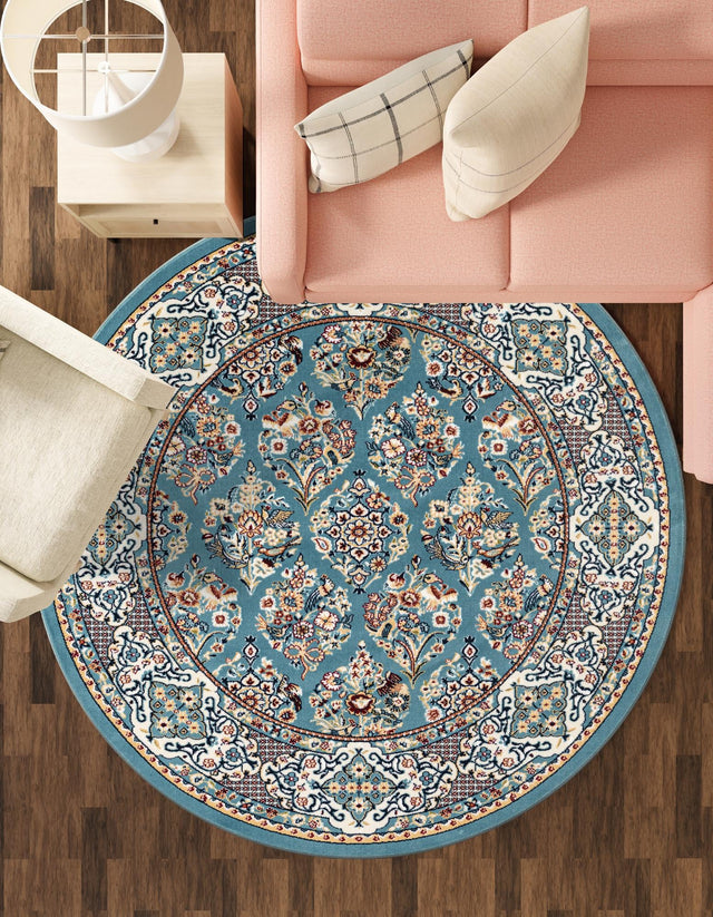 Blue 5' 3 x 5' 3 Narenj Round Area Rug 85% Polypropylene & 15% Polyester Traditional Classic Carpet for Living, Dining, Bedrooms, Office for Sale at Rug Engine
