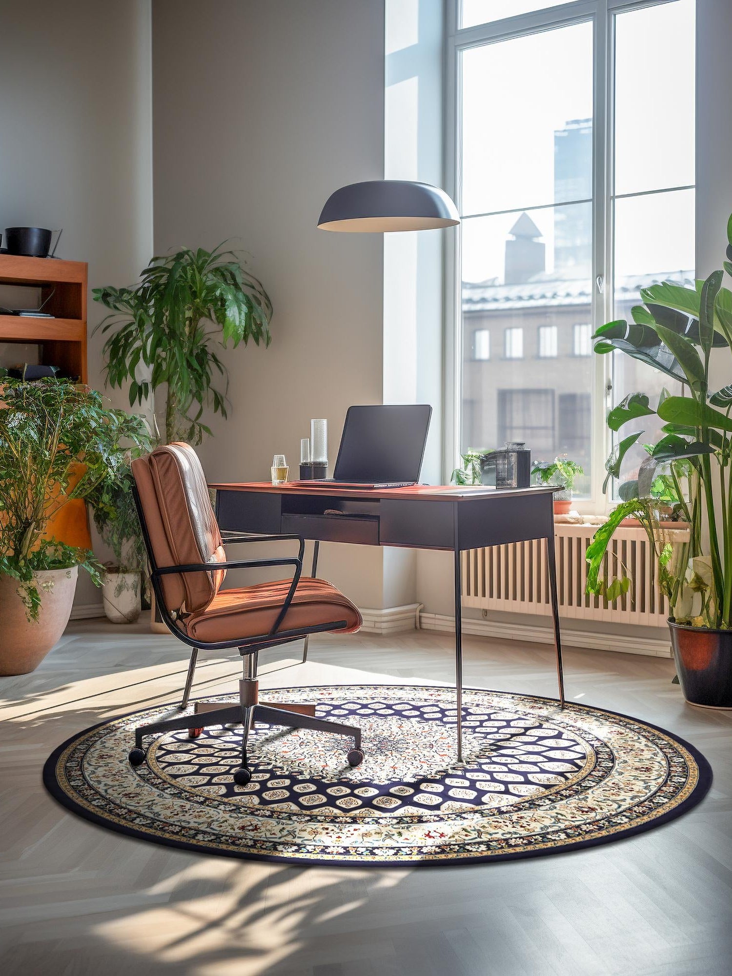 Navy Blue 10' x 10' Narenj Round Area Rug 85% Polypropylene & 15% Polyester Traditional Classic Carpet for Living, Dining, Bedrooms, Office for Sale at Rug Engine