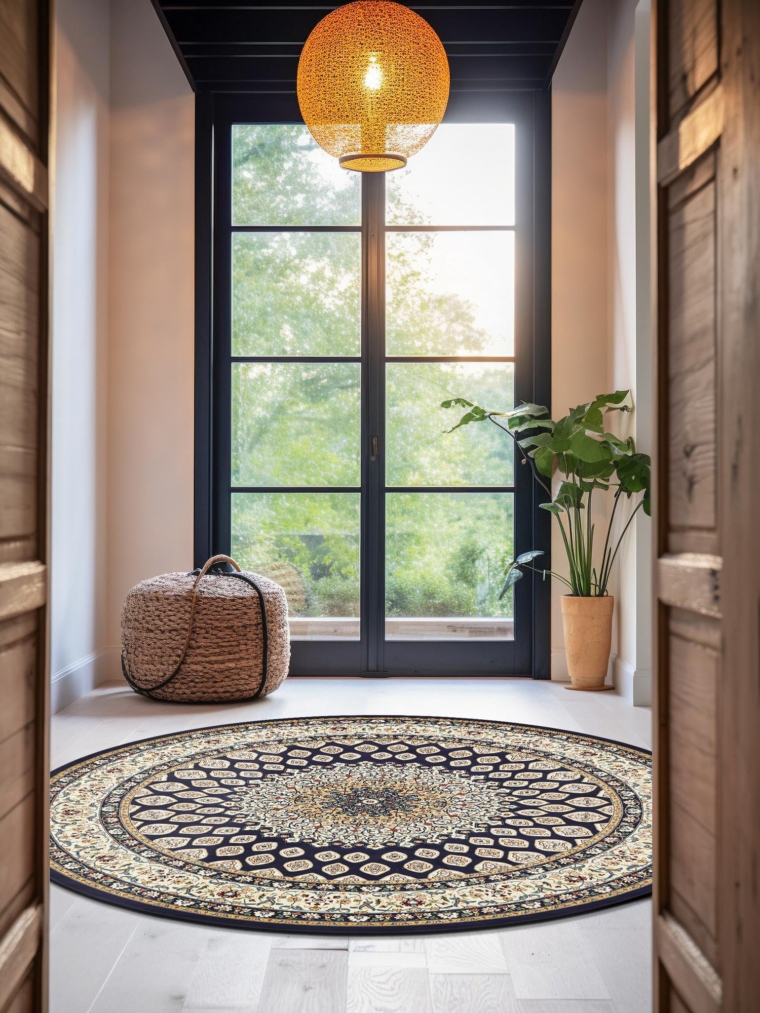 Navy Blue 10' x 10' Narenj Round Area Rug 85% Polypropylene & 15% Polyester Traditional Classic Carpet for Living, Dining, Bedrooms, Office for Sale at Rug Engine