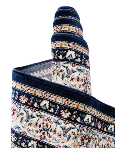 Navy Blue 5' 3 x 5' 3 Narenj Round Area Rug 85% Polypropylene & 15% Polyester Traditional Classic Carpet for Living, Dining, Bedrooms, Office for Sale at Rug Engine