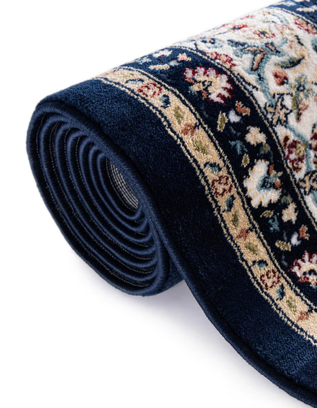 Navy Blue 5' 3 x 5' 3 Narenj Round Area Rug 85% Polypropylene & 15% Polyester Traditional Classic Carpet for Living, Dining, Bedrooms, Office for Sale at Rug Engine