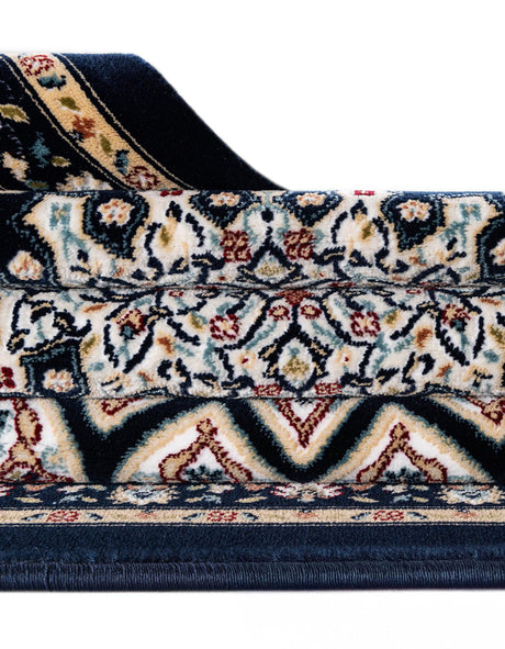 Navy Blue 5' 3 x 5' 3 Narenj Round Area Rug 85% Polypropylene & 15% Polyester Traditional Classic Carpet for Living, Dining, Bedrooms, Office for Sale at Rug Engine