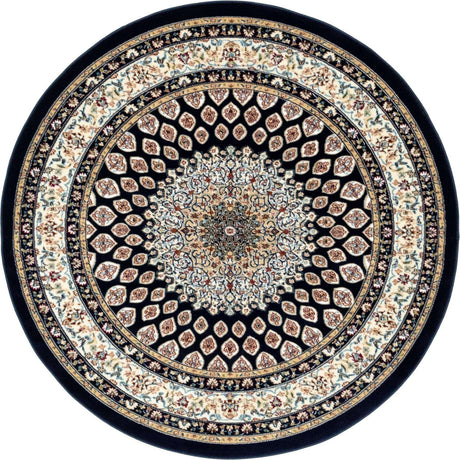 Navy Blue 5' 3 x 5' 3 Narenj Round Area Rug 85% Polypropylene & 15% Polyester Traditional Classic Carpet for Living, Dining, Bedrooms, Office for Sale at Rug Engine