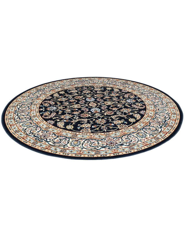 Navy Blue 5' 3 x 5' 3 Narenj Round Area Rug 85% Polypropylene & 15% Polyester Traditional Classic Carpet for Living, Dining, Bedrooms, Office for Sale at Rug Engine