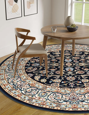 Navy Blue 5' 3 x 5' 3 Narenj Round Area Rug 85% Polypropylene & 15% Polyester Traditional Classic Carpet for Living, Dining, Bedrooms, Office for Sale at Rug Engine