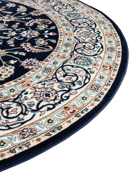 Navy Blue 5' 3 x 5' 3 Narenj Round Area Rug 85% Polypropylene & 15% Polyester Traditional Classic Carpet for Living, Dining, Bedrooms, Office for Sale at Rug Engine