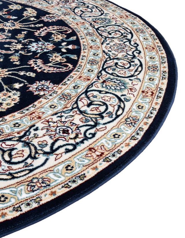 Navy Blue 5' 3 x 5' 3 Narenj Round Area Rug 85% Polypropylene & 15% Polyester Traditional Classic Carpet for Living, Dining, Bedrooms, Office for Sale at Rug Engine