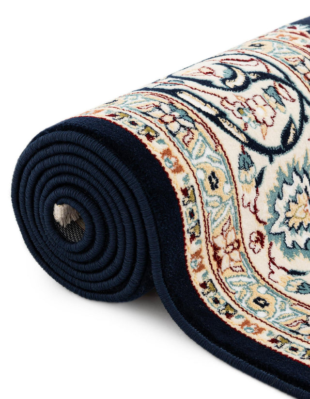 Navy Blue 5' 3 x 5' 3 Narenj Round Area Rug 85% Polypropylene & 15% Polyester Traditional Classic Carpet for Living, Dining, Bedrooms, Office for Sale at Rug Engine
