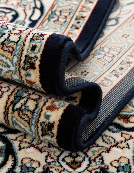 Navy Blue 5' 3 x 5' 3 Narenj Round Area Rug 85% Polypropylene & 15% Polyester Traditional Classic Carpet for Living, Dining, Bedrooms, Office for Sale at Rug Engine