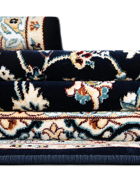 Navy Blue 5' 3 x 5' 3 Narenj Round Area Rug 85% Polypropylene & 15% Polyester Traditional Classic Carpet for Living, Dining, Bedrooms, Office for Sale at Rug Engine