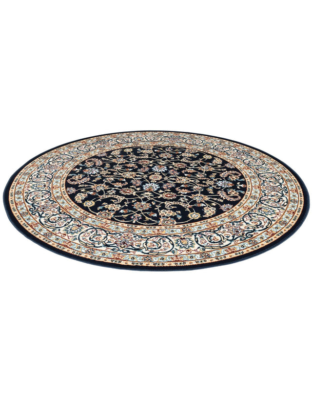 Navy Blue 5' 3 x 5' 3 Narenj Round Area Rug 85% Polypropylene & 15% Polyester Traditional Classic Carpet for Living, Dining, Bedrooms, Office for Sale at Rug Engine