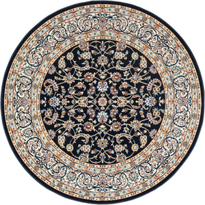 Navy Blue 5' 3 x 5' 3 Narenj Round Area Rug 85% Polypropylene & 15% Polyester Traditional Classic Carpet for Living, Dining, Bedrooms, Office for Sale at Rug Engine