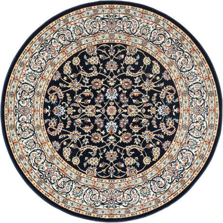 Navy Blue 5' 3 x 5' 3 Narenj Round Area Rug 85% Polypropylene & 15% Polyester Traditional Classic Carpet for Living, Dining, Bedrooms, Office for Sale at Rug Engine