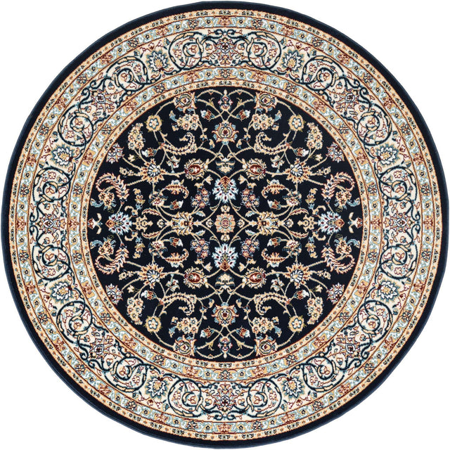 Navy Blue 5' 3 x 5' 3 Narenj Round Area Rug 85% Polypropylene & 15% Polyester Traditional Classic Carpet for Living, Dining, Bedrooms, Office for Sale at Rug Engine