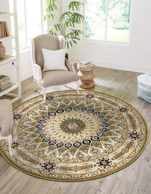 Green 5' 3 x 5' 3 Narenj Round Area Rug 85% Polypropylene & 15% Polyester Traditional Classic Carpet for Living, Dining, Bedrooms, Office for Sale at Rug Engine