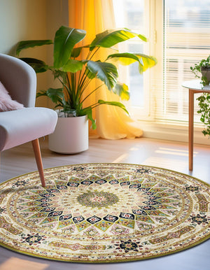 Green 5' 3 x 5' 3 Narenj Round Area Rug 85% Polypropylene & 15% Polyester Traditional Classic Carpet for Living, Dining, Bedrooms, Office for Sale at Rug Engine