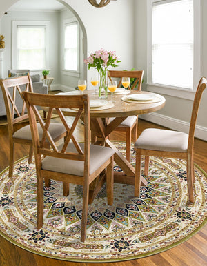 Green 5' 3 x 5' 3 Narenj Round Area Rug 85% Polypropylene & 15% Polyester Traditional Classic Carpet for Living, Dining, Bedrooms, Office for Sale at Rug Engine