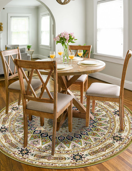 Green 5' 3 x 5' 3 Narenj Round Area Rug 85% Polypropylene & 15% Polyester Traditional Classic Carpet for Living, Dining, Bedrooms, Office for Sale at Rug Engine
