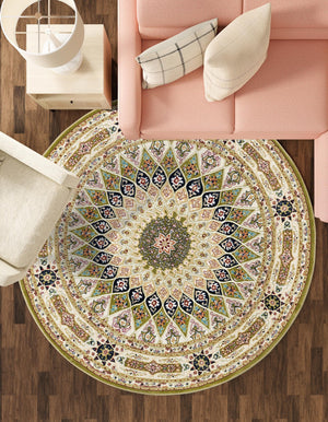 Green 5' 3 x 5' 3 Narenj Round Area Rug 85% Polypropylene & 15% Polyester Traditional Classic Carpet for Living, Dining, Bedrooms, Office for Sale at Rug Engine