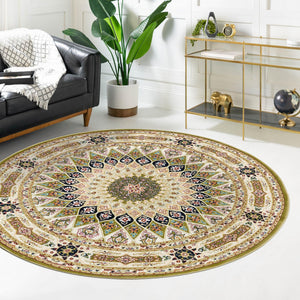 Green 5' 3 x 5' 3 Narenj Round Area Rug 85% Polypropylene & 15% Polyester Traditional Classic Carpet for Living, Dining, Bedrooms, Office for Sale at Rug Engine