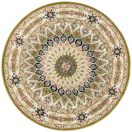 Green 5' 3 x 5' 3 Narenj Round Area Rug 85% Polypropylene & 15% Polyester Traditional Classic Carpet for Living, Dining, Bedrooms, Office for Sale at Rug Engine
