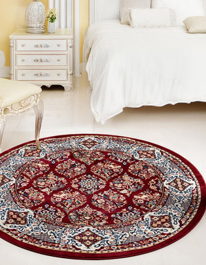 Burgundy 5' 3 x 5' 3 Narenj Round Area Rug 85% Polypropylene & 15% Polyester Traditional Classic Carpet for Living, Dining, Bedrooms, Office for Sale at Rug Engine