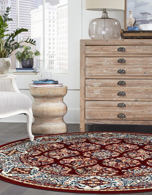 Burgundy 5' 3 x 5' 3 Narenj Round Area Rug 85% Polypropylene & 15% Polyester Traditional Classic Carpet for Living, Dining, Bedrooms, Office for Sale at Rug Engine