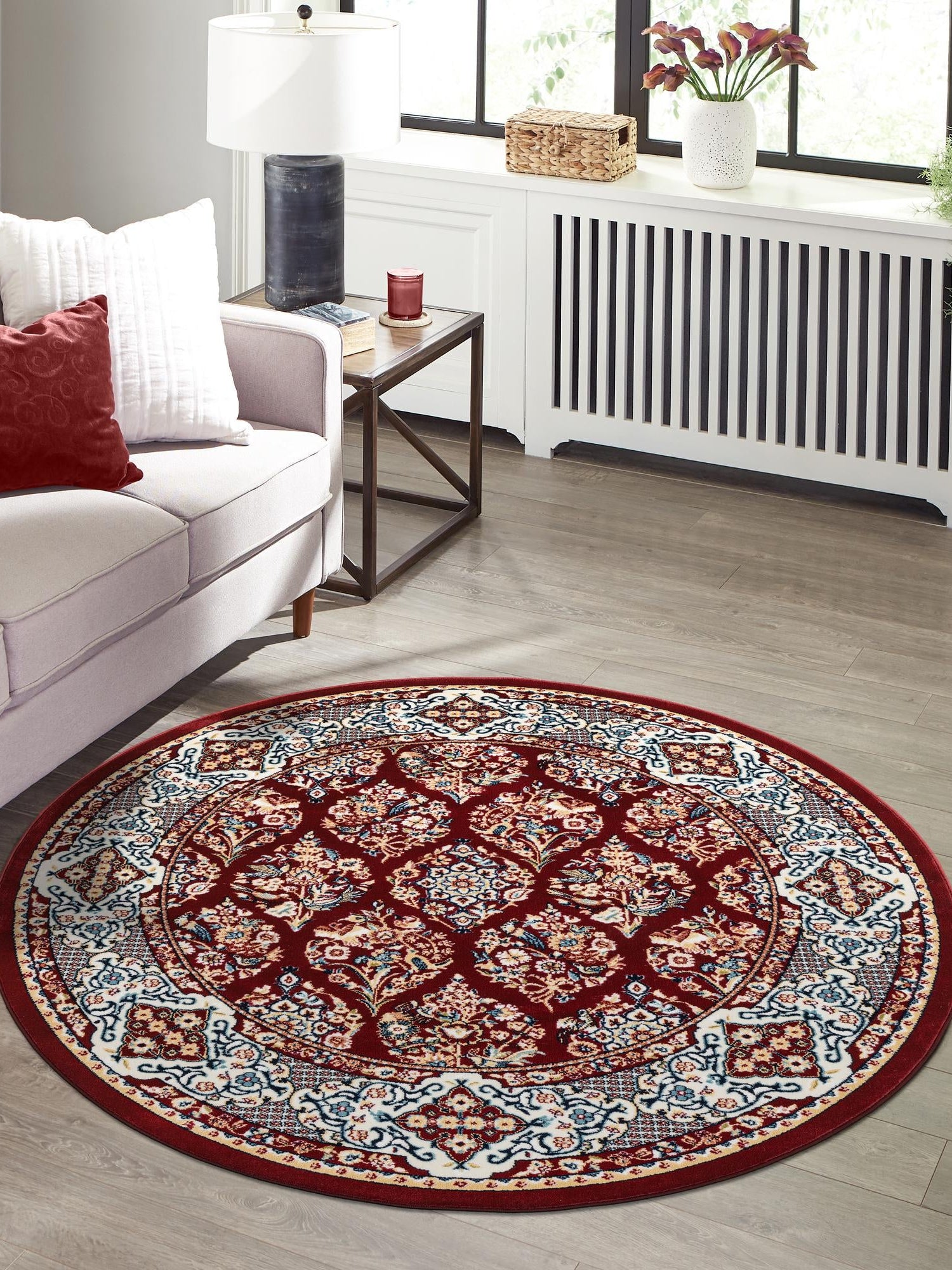 Burgundy 10' x 10' Narenj Round Area Rug 85% Polypropylene & 15% Polyester Traditional Classic Carpet for Living, Dining, Bedrooms, Office for Sale at Rug Engine