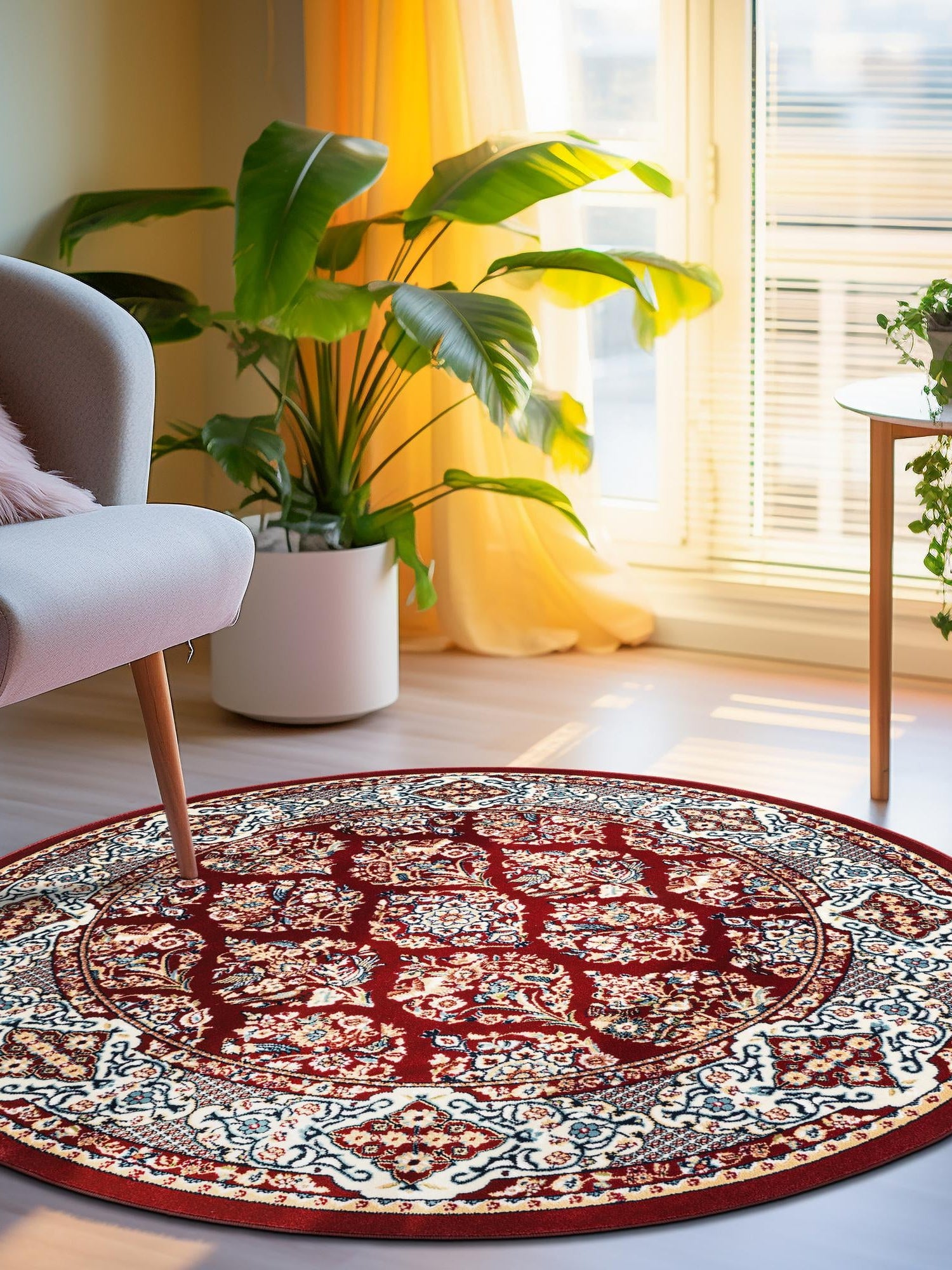 Burgundy 10' x 10' Narenj Round Area Rug 85% Polypropylene & 15% Polyester Traditional Classic Carpet for Living, Dining, Bedrooms, Office for Sale at Rug Engine