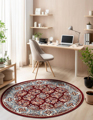Burgundy 5' 3 x 5' 3 Narenj Round Area Rug 85% Polypropylene & 15% Polyester Traditional Classic Carpet for Living, Dining, Bedrooms, Office for Sale at Rug Engine