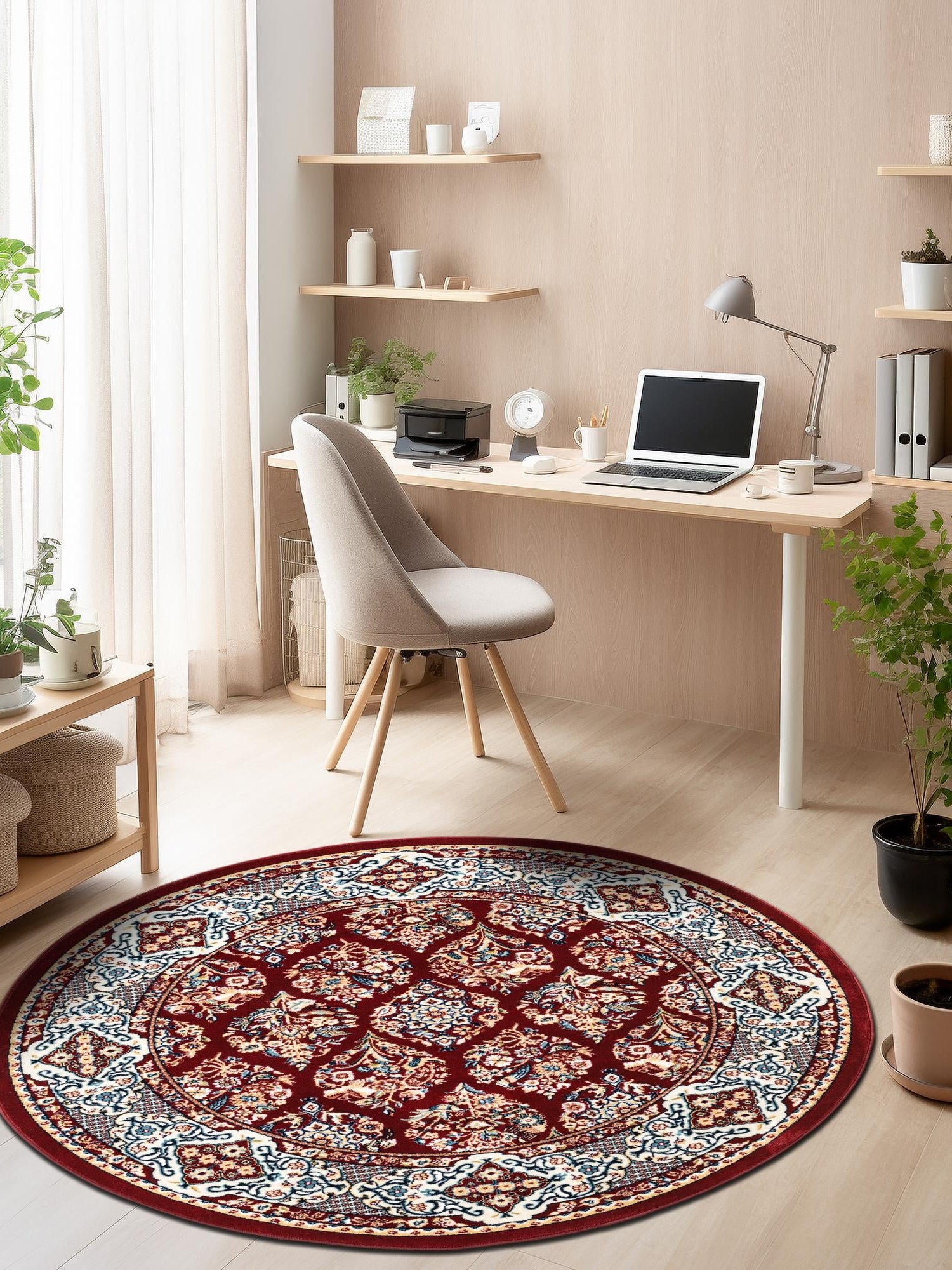 Burgundy 10' x 10' Narenj Round Area Rug 85% Polypropylene & 15% Polyester Traditional Classic Carpet for Living, Dining, Bedrooms, Office for Sale at Rug Engine