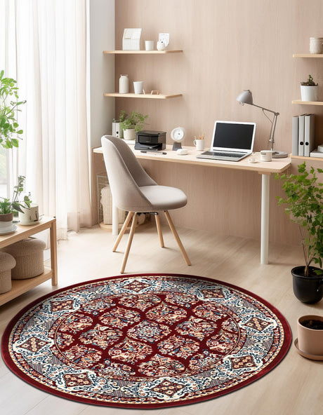 Burgundy 10' x 10' Narenj Round Area Rug 85% Polypropylene & 15% Polyester Traditional Classic Carpet for Living, Dining, Bedrooms, Office for Sale at Rug Engine