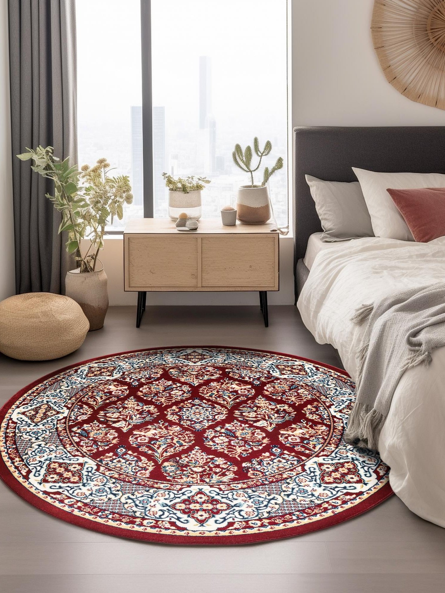 Burgundy 10' x 10' Narenj Round Area Rug 85% Polypropylene & 15% Polyester Traditional Classic Carpet for Living, Dining, Bedrooms, Office for Sale at Rug Engine