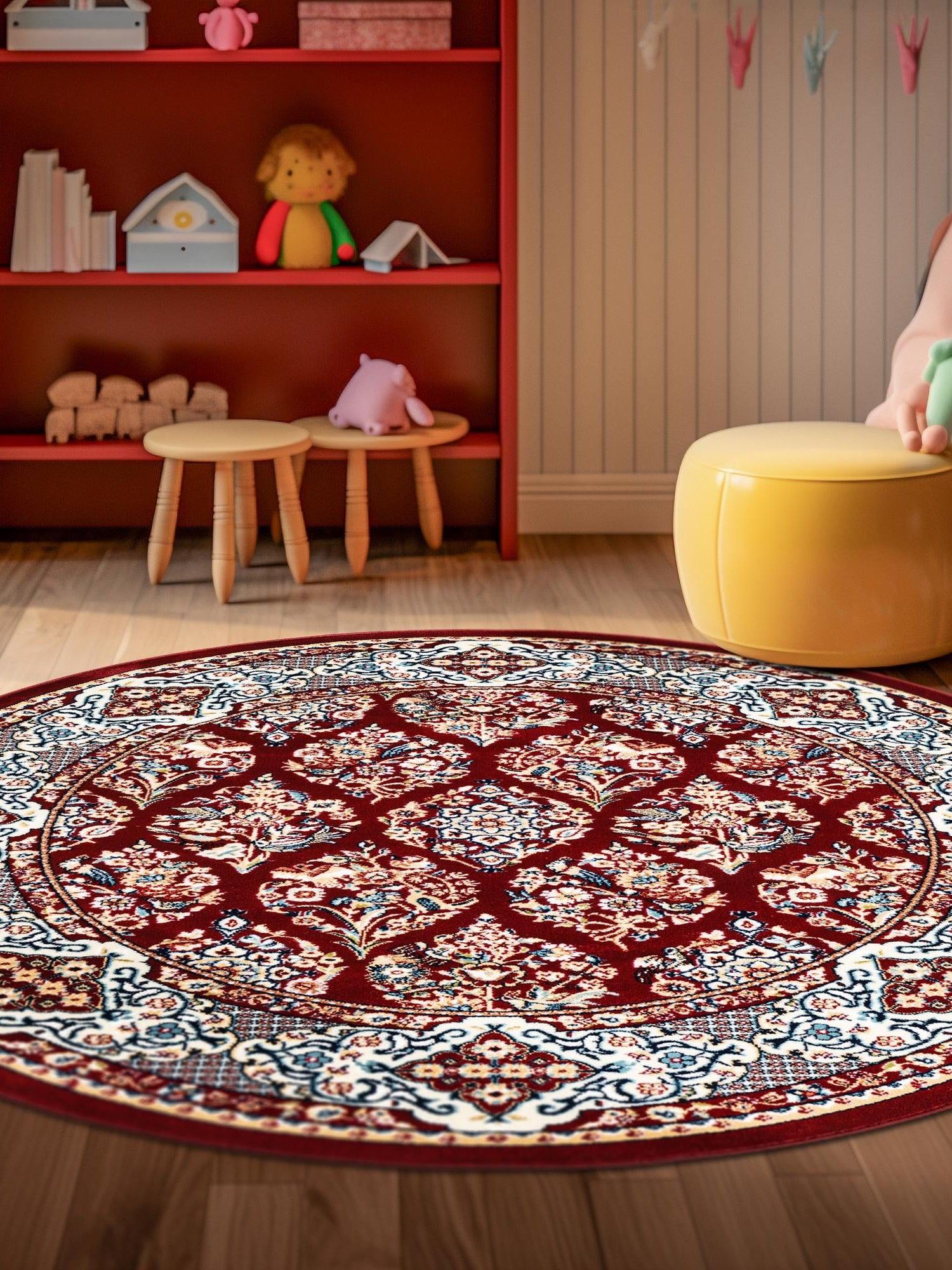 Burgundy 10' x 10' Narenj Round Area Rug 85% Polypropylene & 15% Polyester Traditional Classic Carpet for Living, Dining, Bedrooms, Office for Sale at Rug Engine