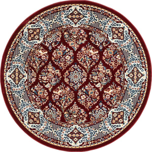 Burgundy 5' 3 x 5' 3 Narenj Round Area Rug 85% Polypropylene & 15% Polyester Traditional Classic Carpet for Living, Dining, Bedrooms, Office for Sale at Rug Engine