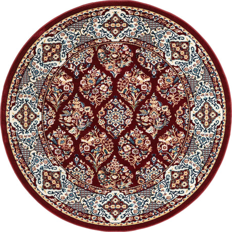 Burgundy 5' 3 x 5' 3 Narenj Round Area Rug 85% Polypropylene & 15% Polyester Traditional Classic Carpet for Living, Dining, Bedrooms, Office for Sale at Rug Engine
