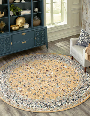 Beige 5' 1 x 5' 1 Narenj Round Area Rug 85% Polypropylene & 15% Polyester Traditional Classic Carpet for Living, Dining, Bedrooms, Office for Sale at Rug Engine