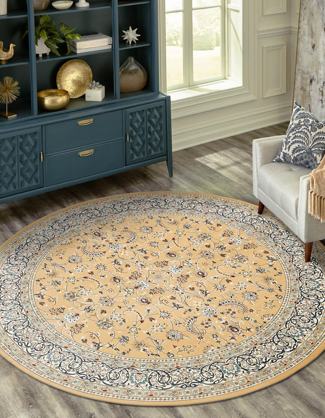 Beige 5' 1 x 5' 1 Narenj Round Area Rug 85% Polypropylene & 15% Polyester Traditional Classic Carpet for Living, Dining, Bedrooms, Office for Sale at Rug Engine