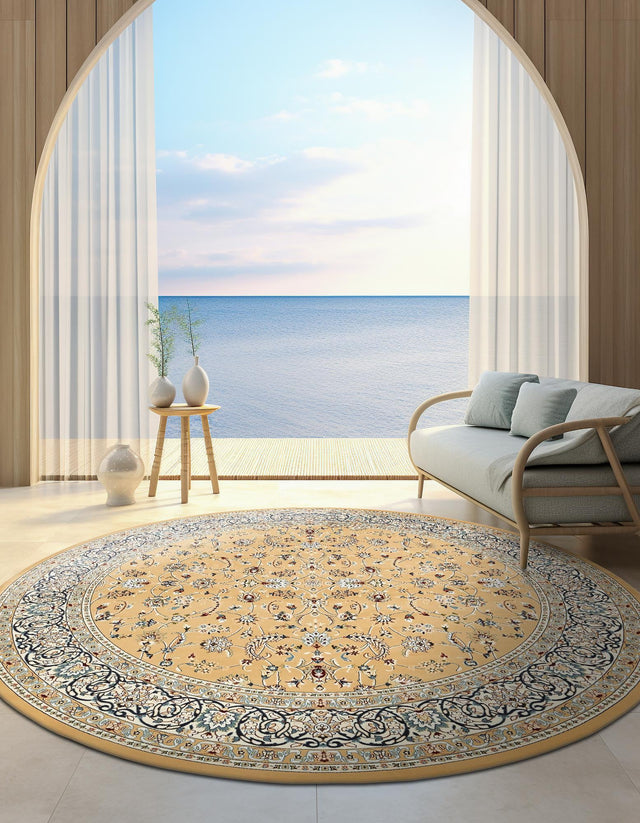 Beige 5' 1 x 5' 1 Narenj Round Area Rug 85% Polypropylene & 15% Polyester Traditional Classic Carpet for Living, Dining, Bedrooms, Office for Sale at Rug Engine