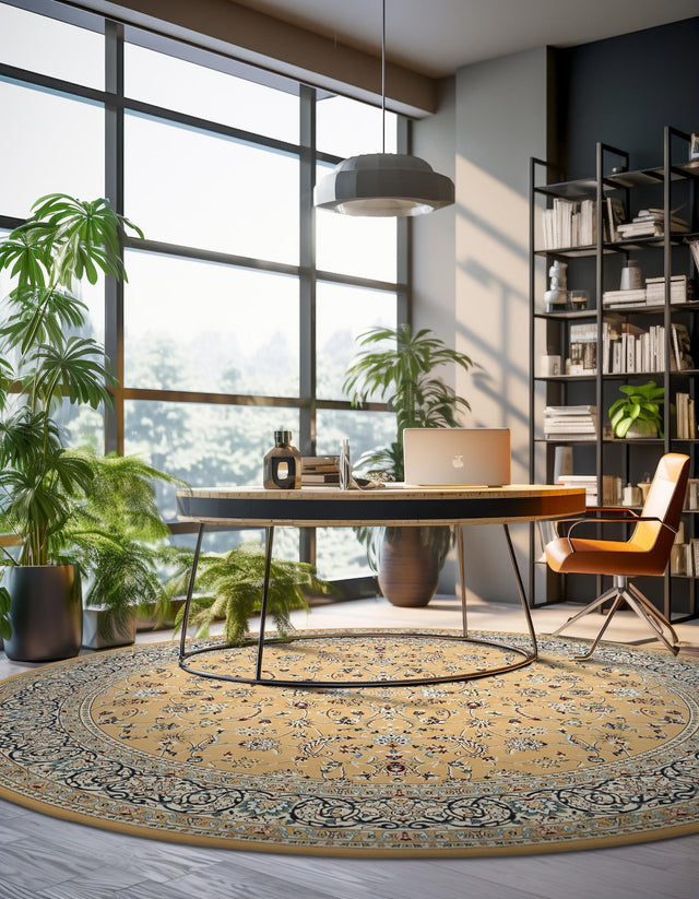 Beige 5' 1 x 5' 1 Narenj Round Area Rug 85% Polypropylene & 15% Polyester Traditional Classic Carpet for Living, Dining, Bedrooms, Office for Sale at Rug Engine