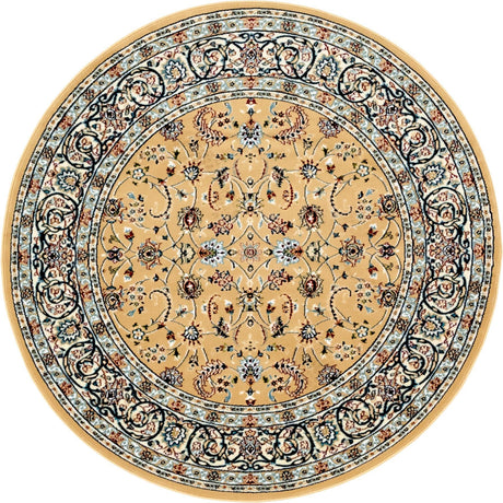 Beige 5' 1 x 5' 1 Narenj Round Area Rug 85% Polypropylene & 15% Polyester Traditional Classic Carpet for Living, Dining, Bedrooms, Office for Sale at Rug Engine