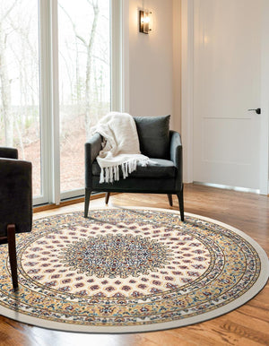 Ivory 5' 3 x 5' 3 Narenj Round Area Rug 85% Polypropylene & 15% Polyester Traditional Classic Carpet for Living, Dining, Bedrooms, Office for Sale at Rug Engine