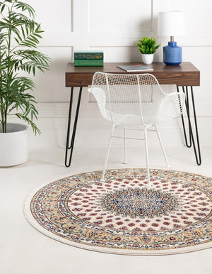 Ivory 5' 3 x 5' 3 Narenj Round Area Rug 85% Polypropylene & 15% Polyester Traditional Classic Carpet for Living, Dining, Bedrooms, Office for Sale at Rug Engine