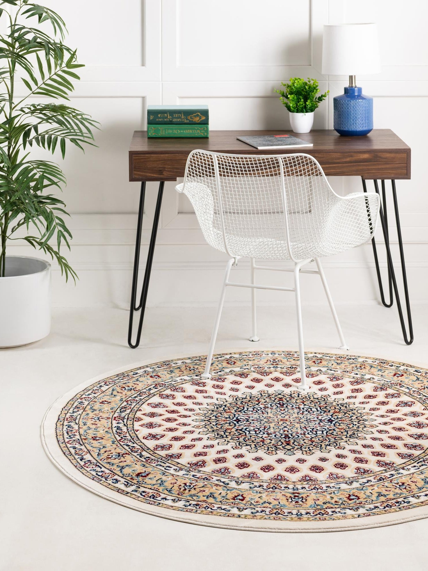 Ivory 10' x 10' Narenj Round Area Rug 85% Polypropylene & 15% Polyester Traditional Classic Carpet for Living, Dining, Bedrooms, Office for Sale at Rug Engine