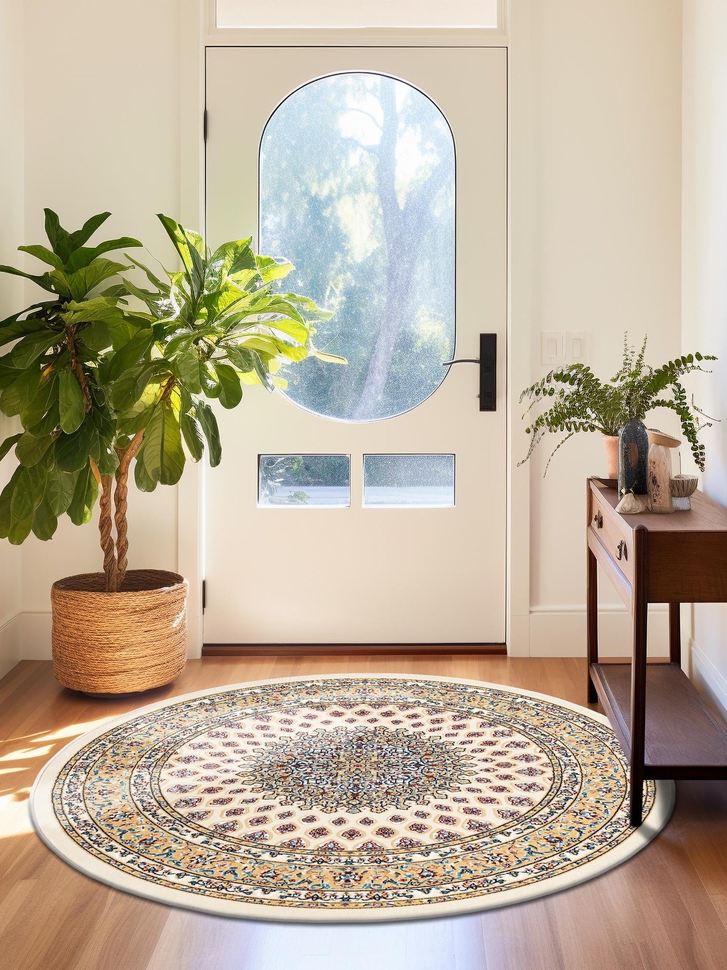 Ivory 10' x 10' Narenj Round Area Rug 85% Polypropylene & 15% Polyester Traditional Classic Carpet for Living, Dining, Bedrooms, Office for Sale at Rug Engine